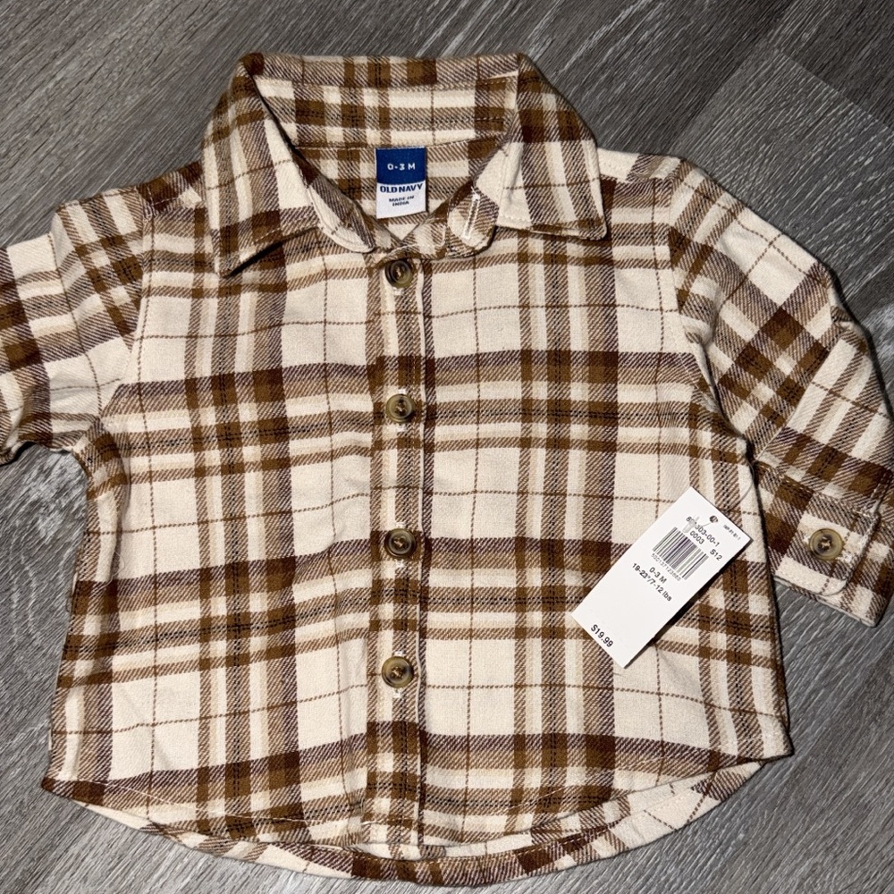 NWT‎ Old Navy 0–3M Brown Plaid Button Down Shirt